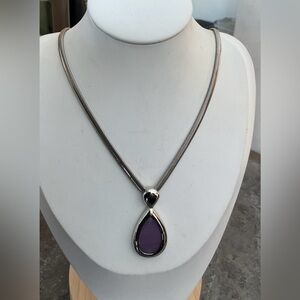 Elegant Silver and Purple Teardrop Necklace